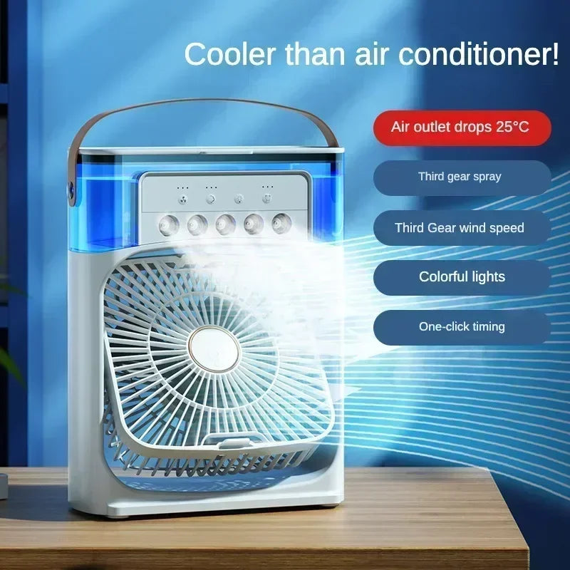 3 in 1 Fan Air Conditioner Household Water Mist USB Fan Small Air Cooler LED Night Light Portable Humidifier Air Adjustment Fan