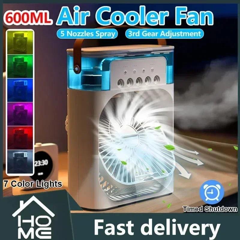 3 in 1 Fan Air Conditioner Household Water Mist USB Fan Small Air Cooler LED Night Light Portable Humidifier Air Adjustment Fan